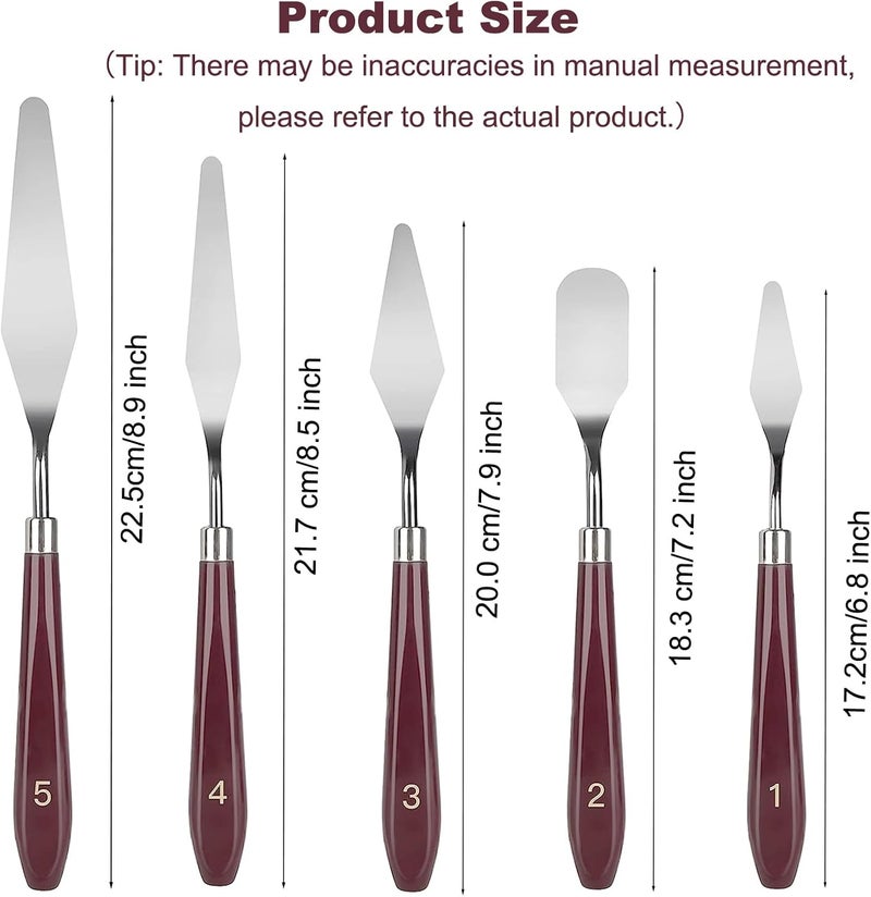 LIERFIS Palette Knife Set, 5 Pieces Stainless Steel Spatula Palette Knives Painting Accessories Art Supplies for Oil Painting, Gouache, Watercolor, Rock Painting,Red - Image 2